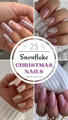 Discover 25 stunning snowflake Christmas nails to inspire your festive manicure this season! From elegant snowflake nails to glamorous and glittery nail designs, this collection has something for everyone. Explore creative ideas and find the perfect Christmas nails snowflake design to complement your holiday style! Snowy French Manicure, New Christmas Nails, Silver Nails With Snowflakes, Pink Snow Flakes Nails, Christmas Nails Simple Acrylic, Snowflake Nails Ideas, Snowflake French Manicure, Simple Christmas Nail Designs Snowflake, Nails With Snowflakes Winter