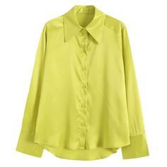 Add a touch of glamor to your wardrobe with our Satin Wide Cuff Button Blouse. This luxuriously silky button down is a timeless addition to any wardrobe. Available in three beautiful color schemes, this elegant blouse can be worn year-round and easily transitions from season to season. Featuring long sleeves, a wide cuff, point collar and a curved hem, our satin button up blouse will make you look and feel fabulous! Trendy Long-sleeve Blouse With Cuffed Sleeves, Trendy Long Sleeve Blouse With Cuffed Sleeves, Trendy Office Blouse With Button Cuffs, Trendy Formal Blouse With Button Cuffs, Green Office Blouse With Button Cuffs, Green Blouse With Button Cuffs For Office, Office Tops With Button Closure And Cuff, Solid Color Blouse With Button Cuffs, Spring Workwear Blouse With Cuffs