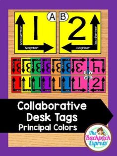 the alphabet and numbers are labeled with colorful tags for each student's classroom to use