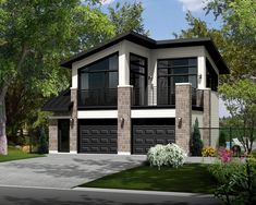 this is an artist's rendering of a two - story house with garages