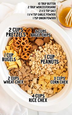 a bowl filled with cereals and other ingredients to make the best snack for kids