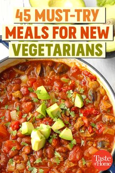 a pot filled with beans and avocado next to an apple on the side