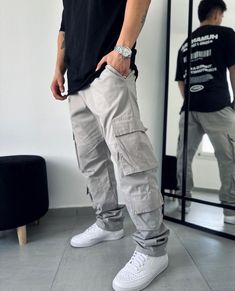 Men's College Outfit | Men's College Fashion | Men's Cargo Pants Via: damelosiempre (Instagram) !!LINK TO PRODUCT IN PIN!! #affiliateproduct *As an Amazon Associate I earn from qualifying purchases* Cargoes Outfit Men, Neutral Color Outfits Men Casual, Grey Cargos Outfits, College Outfits Men Summer, Cargo Grey Pants Outfit, Men Cargo Pants Outfit Fashion, Gray Cargo Pants Outfit Men, Cargo Jeans Outfit Men, Cargo Pants Outfit Men Casual