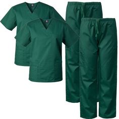 PACK 0F 2 - MedGear men's scrubs set, top and pants. The scrubs top features a V-neck, multi-stitch detail and back detail. The pants have 2 front pockets and 3 cargo pockets, and an elastic waist with drawstring. Size: M.  Color: Green.  Gender: unisex.  Age Group: adult. Adult Footie Pajamas, Surgeon Scrubs, Women Scrubs, Green Scrubs, Scrubs Uniform, Footie Pajamas, Mens Scrubs, Black Scrubs, Footie Pajama