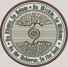 an embroidered patch with the words and tree on it