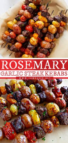 rosemary garlic steak kebabs with text overlay