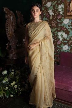 Shop for Shimai Jayachandra Beige Silk Organza Jaisalmer Embroidered Saree for Women Online at Aza Fashions Saree Jackets, Organza Embroidery, Asian Bridal Dresses, Embroidery On Kurtis, Party Sarees, Saree For Women, Beige Silk, Embroidered Saree, Jaisalmer