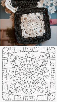 the crochet pattern is shown in black and white