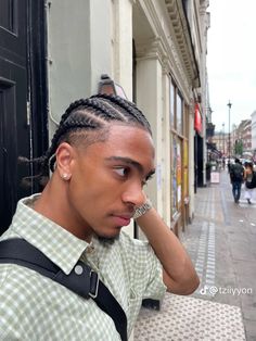 Short Dreads Men Hairstyles, Cornrow With Fade, Lil Nas X Hair, Men’s Braids With Taper, Mexican Cornrows, Temp Fade Cornrows, 4c Cornrows Men, Cornrows With Shaved Sides Men, Wavy Part Cornrows