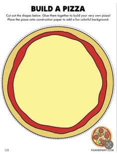 a paper plate with pizza on it and the words build a pizza written in red