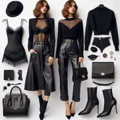 Sophisticated Grunge Outfits, Black Rocker Outfit, Edgy Outfits 2024, Chic Punk Style, Scorpio Style, Edgy Work Outfits, Balance Diet, Chic Black Outfits, Chique Outfit