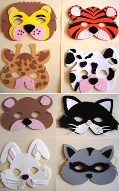 several masks with different animal faces on them