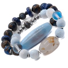 The Ocean Inner Peace Bracelet Set is a harmonious collection that invites you to connect with the calming and revitalizing energies of the ocean. Whether worn individually or stacked together, these bracelets serve as gentle reminders to find serenity within yourself and embrace the beauty and tranquility of the natural world. Allow this set to guide you on a journey of inner peace, balance, and self-discovery. This set is designed to instill a sense of tranquility and inner harmony. Details 8m Blue Gemstone Bracelets For Everyday Wear, Blue Natural Stones Jewelry For Layering, Elegant Turquoise Beaded Bracelets For Meditation, Blue Jewelry With Natural Stones For Layering, Elegant Stackable Meditation Jewelry, Modern Blue Gemstone Bracelets, Modern Blue Gemstone Bracelet, Blue Hand Wrapped Bracelets For Healing, Elegant Blue Stackable Beaded Bracelets