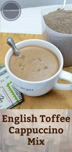 an english toffee cappuccino mix in a white bowl