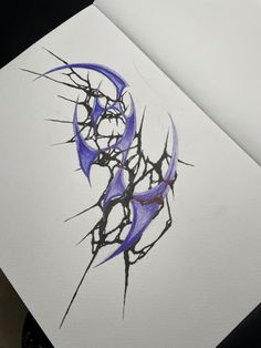 a drawing of a tree branch with purple and black leaves on it's branches