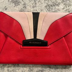 11" W X 8" H Well Loved 2015 Givenchy Antigona Clutch. Some Markings And Spots On Both Front And Back Of Bag Visible In The Pictures. Inside In Excellent Condition. Purchased At Intermix In 2015 Givenchy Bags, Givenchy Antigona, Givenchy Bag, Better Love, Givenchy, Black Red, Black And Red, Bag Lady, Stripes