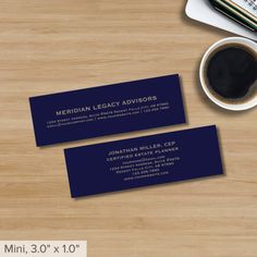 Navy Blue and Gold Minimalist Mini Business Card - Make a sleek and professional statement with these modern, customizable business cards. Stylish Business Cards, Blue Minimalist, Mini Business Card, Mini Business