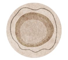 a round rug with an oval design on the top and bottom, in beige tones