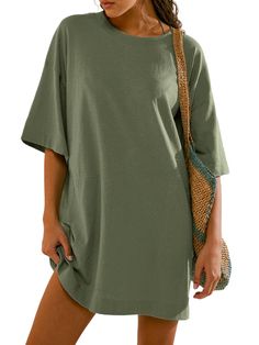 PRICES MAY VARY. ☀️☀️You'll be swept off your feet in the comfy little cotton mini dress! This T Shirt casual dress is finished in a soft, skin-friendly, and stretchy lounge cotton fabric. ☀️☀️Live your life in absolute cozy and throw on our shift dresses. The Short batwing sleeve Dress is a crew neck, mini length(Above the knee), loose fit, and a side pocket that carries a great essential. ☀️☀️It's our beloved in-house collection for every day and any wear! Ladies dress this as an oversized top Solid Color Relaxed Fit Mini Dress For Summer, Casual Solid Color T-shirt Dress For Loungewear, Spring Green Cotton T-shirt Dress, Oversized Solid Color T-shirt For Summer, Green Solid Color T-shirt For Summer, Casual Solid Color Mini Dress For Beach, Green Cotton Casual T-shirt Dress, Summer Cotton Mini Dress Solid Color, Summer Cotton Mini Dress In Solid Color