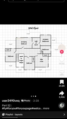 the floor plan for a house with two floors and three levels, which are labeled in red