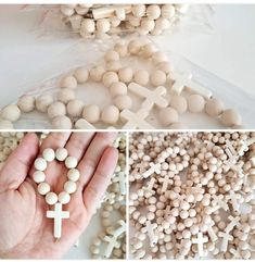 several pictures of different types of beads in various shapes and sizes, including one with a cross on it