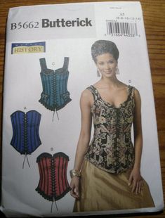 a woman's top and skirt sewing pattern from butterick, which is on display