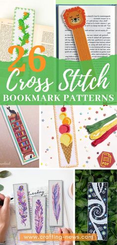 cross stitch bookmark patterns with text overlay