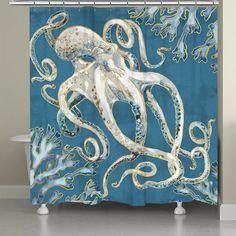 Playa Shells Octopus Shower Curtain Marble Shower Curtain, Ocean Shower Curtain, Amazing Showers, Octopus Design, Unique Shower Curtain, Bathroom Shower Curtains, Designer Shower Curtains, Bathroom Curtains, Shower Curtain Sets