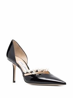 Jimmy Choo Aurelie 85mm pearl-embellished Pumps - Farfetch Jimmy Choo Aurelie, Jimmy Choos, Designer Pumps, Patent Leather Pumps, Mua Sắm, Sneaker Heels, Small Leather Goods, Black Pumps, Leather Jewelry