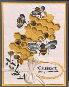 a card with bees and honeycombs on it