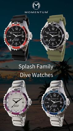 Add a “splash” of color to your outfit with our best-selling Splash model! Available in a wide array of colors, where one is sure to fit your style. Housed in a comfortable 38mm case, the Splash is a great fit for both men or women. It also features 200M of water-resistance and a screw-down crown. womens watch, mens watch, dive watch, colorful watch, colorful womens watch, colorful dive watch, womens dive watch, unisex watch Silver Diving Watch Accessories, Automatic Watches For Diving, Diving Watches With Subdials And Round Dial, Automatic Diving Watch With Round Dial, Blue Diving Watch With Chronograph