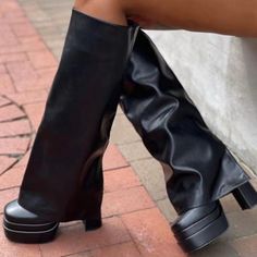 Square Boots, High Platform Boots, Knee High Platform Boots, Shoes Heels Classy, Heels Classy, Square Toe Heels, Slip On Boots, Womens Mid Calf Boots, Boot Types