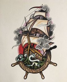 Traditional Ship Tattoo, Old School Ink, Sailor Tattoos, Pirate Tattoo, Sea Tattoo, Kunst Tattoos, Tattoo Zeichnungen, Nautical Tattoo