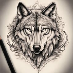 a drawing of a wolf's head on paper