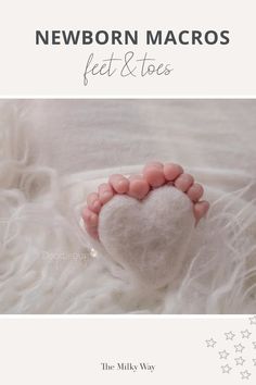 the cover of newborn macros featuring feet and toes with pink beads on top of white fur