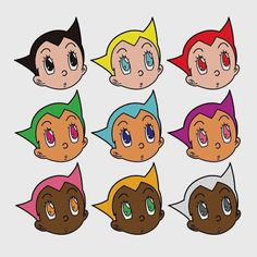 cartoon faces with different colored hair and eyes