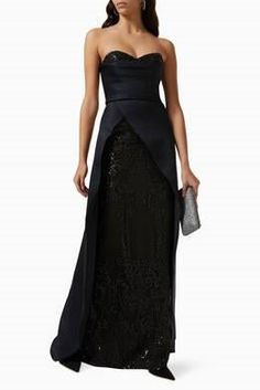 Nicole Bakti 7030 sweetheart neckline with overskirt sequin fitted gown Nicole Bakti, Fitted Gown, Fitted Gowns, Sweetheart Neckline, Black And Navy, Sequin, Navy, Quick Saves, Black