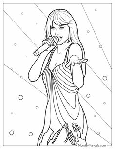 a woman singing into a microphone with bubbles in the sky behind her, and an image of