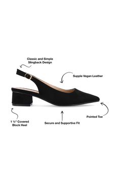 Show off sophisticated style in this pointed-toe pump secured by a slingback strap and lifted by a wrapped block heel. 1 1/2" heel Synthetic upper, lining and sole Imported Pointed Toe Block Heels With Heel Strap For Evening, Evening Block Heels With Heel Strap And Pointed Toe, 4-inch Slingback Block Heels With Medium Width, Slingback Block Heels With 4-inch Heel, 4-inch Medium Width Slingback Block Heels, Formal Pointed Toe Block Heels With Heel Strap, Low Heel Block Heels With Wrapped Heel For Work, Low Wrapped Heel Block Heels For Work, Low Block Heels With Wrapped Heel For Workwear