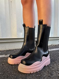 Pink Chelsea Boots, Money Pink, Cute Slides, Comfy Slippers, Custom Made Clothing, Purple Mini Dresses, Backless Mini Dress, Chunky Platform, Chunky Boots