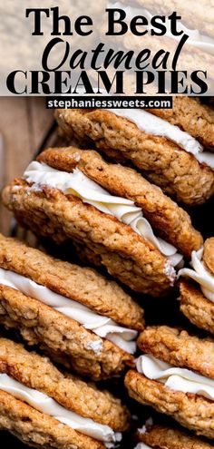 the best oatmeal cream pies are stacked on top of each other