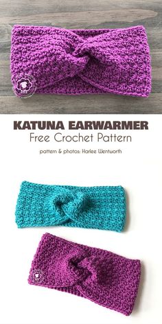 two crocheted headbands are shown with the text, free crochet pattern