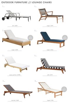 different types of outdoor furniture and lounge chairs for the patio or deck area in your home