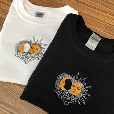 Sol And Luna, Sun And Moon Design, Men Blonde Hair, Moon T Shirt, Embroidered Sweatshirt, Moon Design, Sun And Moon, Embroidered Sweatshirts, Couple Shirts