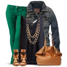 "Navy & Green" by uniqueimage on Polyvore Plus Size Green Pants Outfit, Dark Green Pants Outfit, Tan Shoes, Shoes Bag, Pants Denim, Red Jeans, Green Jeans