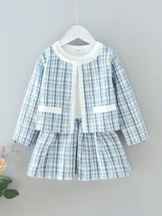 Pink Long Sleeve Dress, Dresses Sewing, Blue And White Pattern, Fancy Frocks, Spring Kids, Preppy Dresses, Frocks For Girls, Style Preppy, Plaid Top