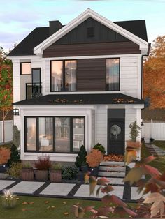 this is an artist's rendering of a two - story house in the fall