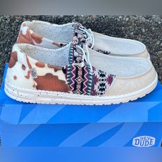 Brand New With Box Hey Dude Wendy Patchwork Durango Tan Buckle Exclusive Womens Size 6-10 Available Cheetah Shoes, Tie Dye Shoes, How To Dye Shoes, Hey Dude Shoes, Canvas Loafers, Hey Dudes, Travel Shoes, Hey Dude, Sneakers Grey