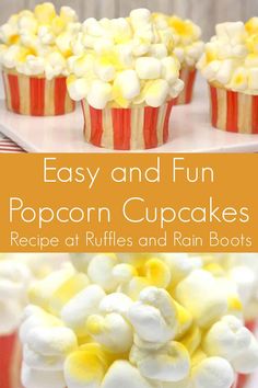 easy and fun popcorn cupcakes recipe at ruffles and rain boots