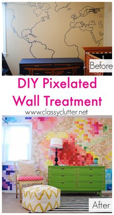 the diy pixellated wall treatment is easy to do and looks great in any room